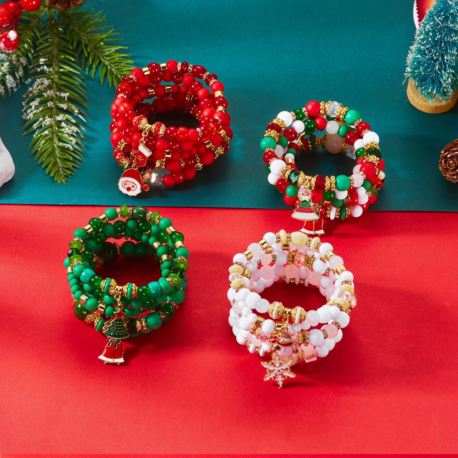 Wholesale Cute Christmas Tree Snowman Bell Alloy Pendant Christmas Crystal Bracelet